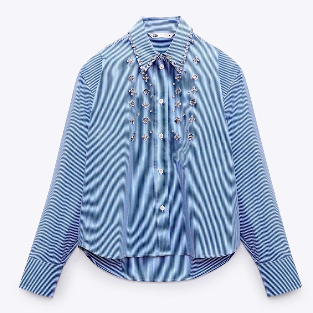 New with tags! Zara jeweled poplin shirt